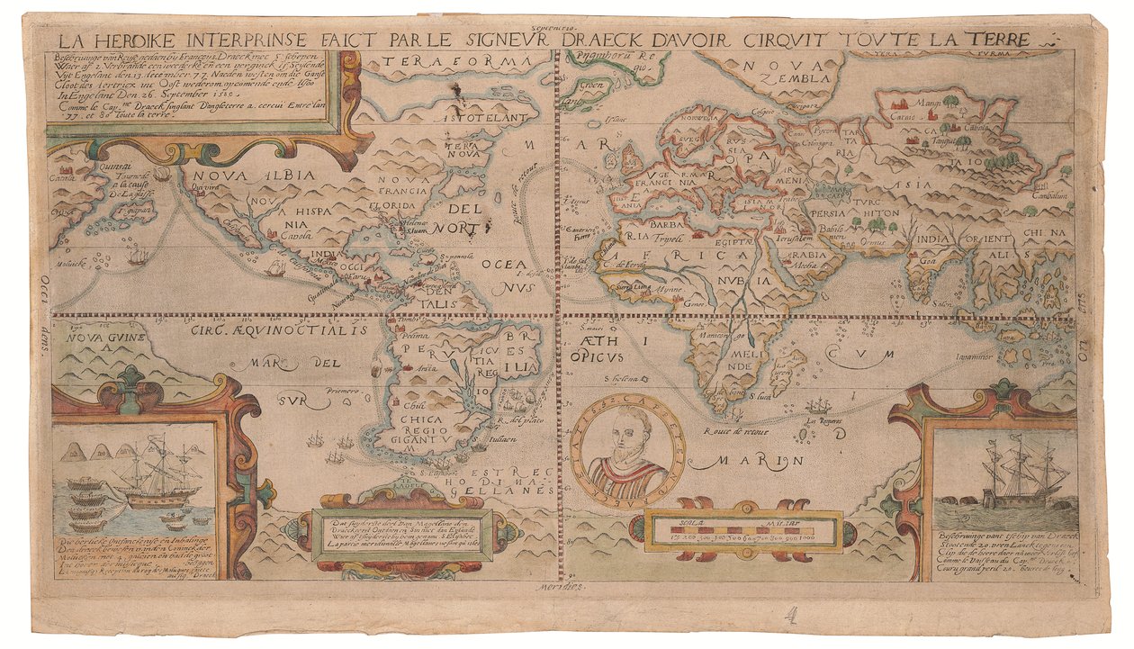 La heroike interprinse faict par le Signeur Draeck d’avoir cirquit toute la terre, possibly Antwerp, c.1590 (hand-coloured engraving) - Nicola Van Sype