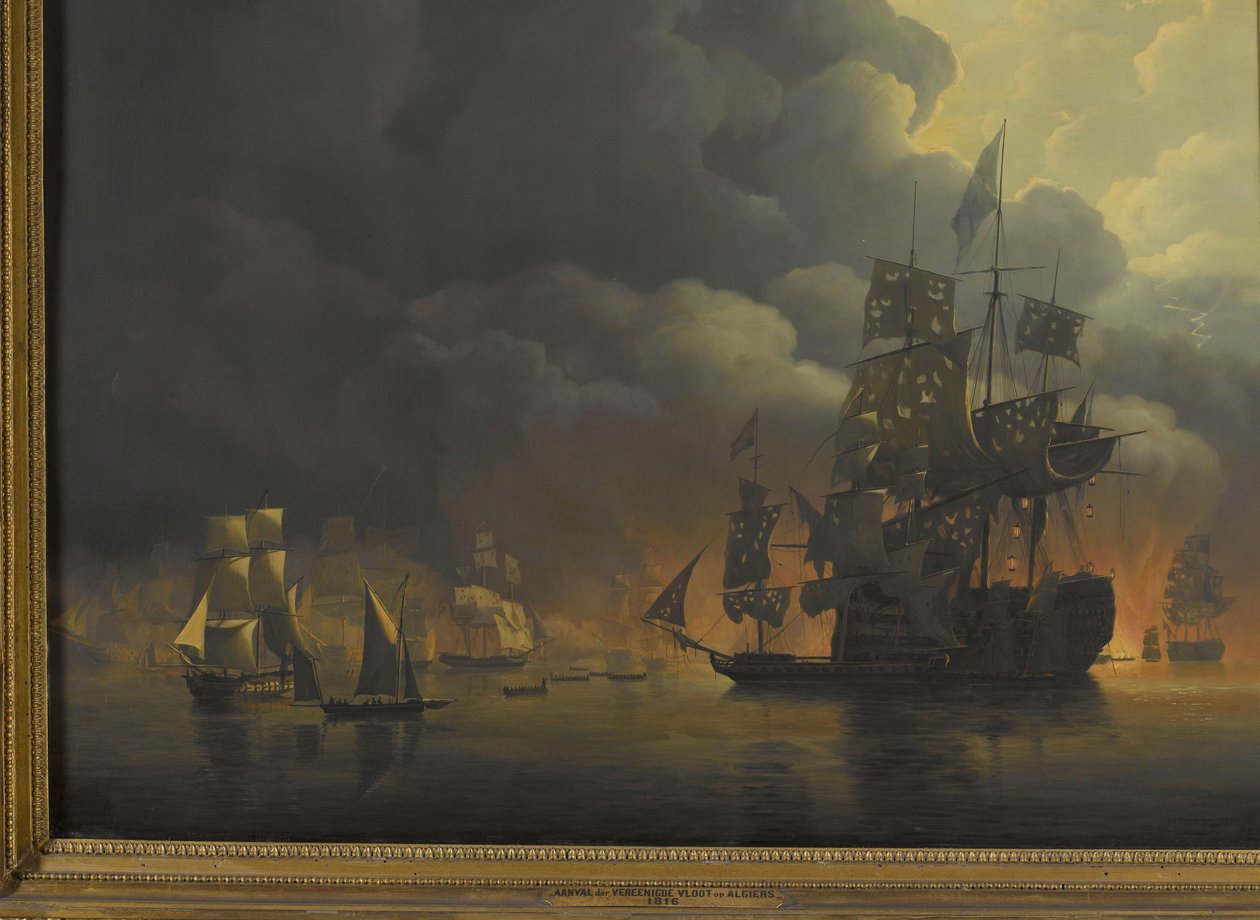 La flotte anglo-néerlandaise sous Lord Exmouth et le vice-amiral Jonkheer Theodorus Frederik van Capellen attaquant les forteresses algériennes, 27 août 1816 - Nicolaas Baur