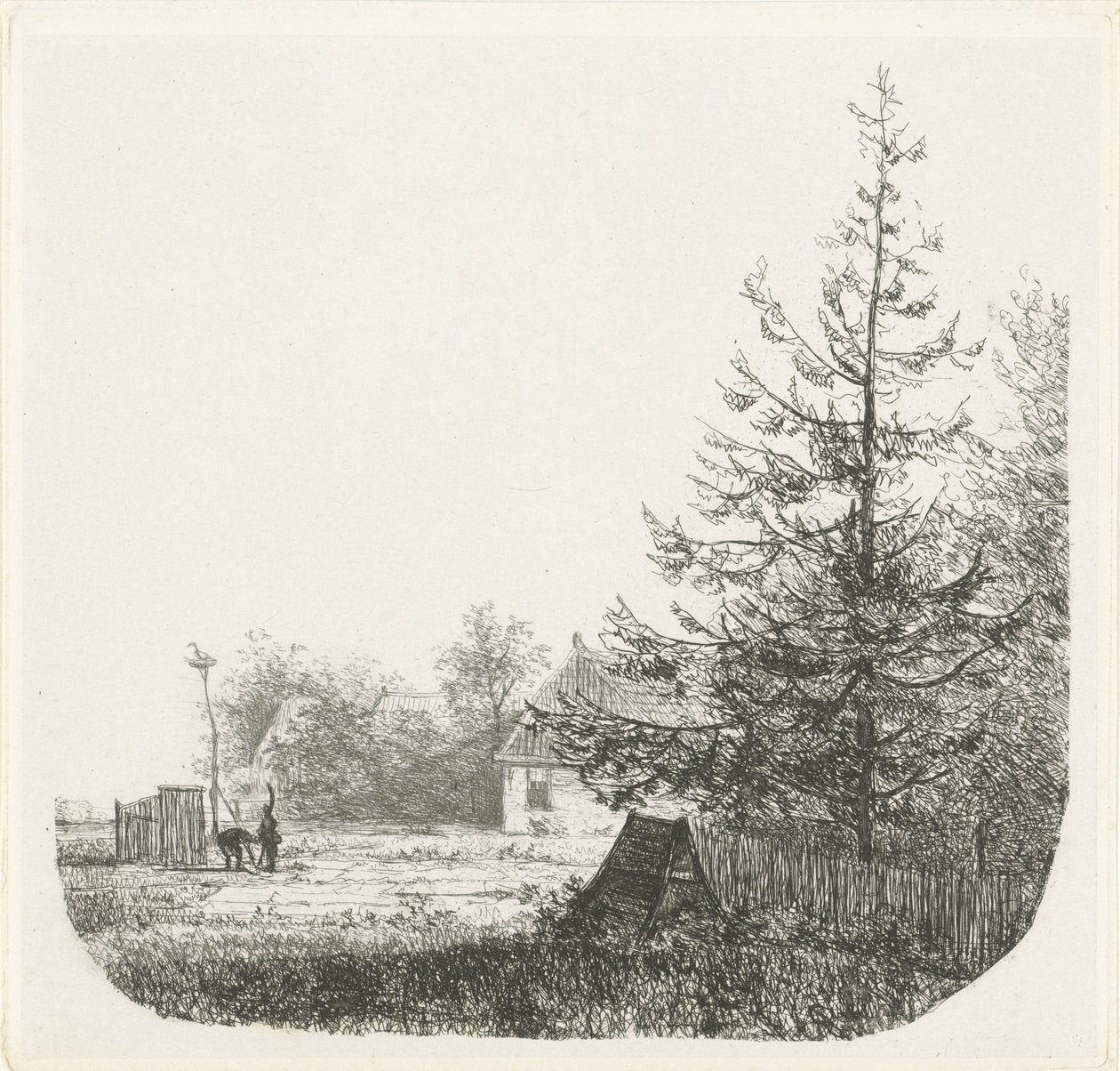 Paysage boisé avec un nid de cigognes - Nicolaas Johannes Roosenboom