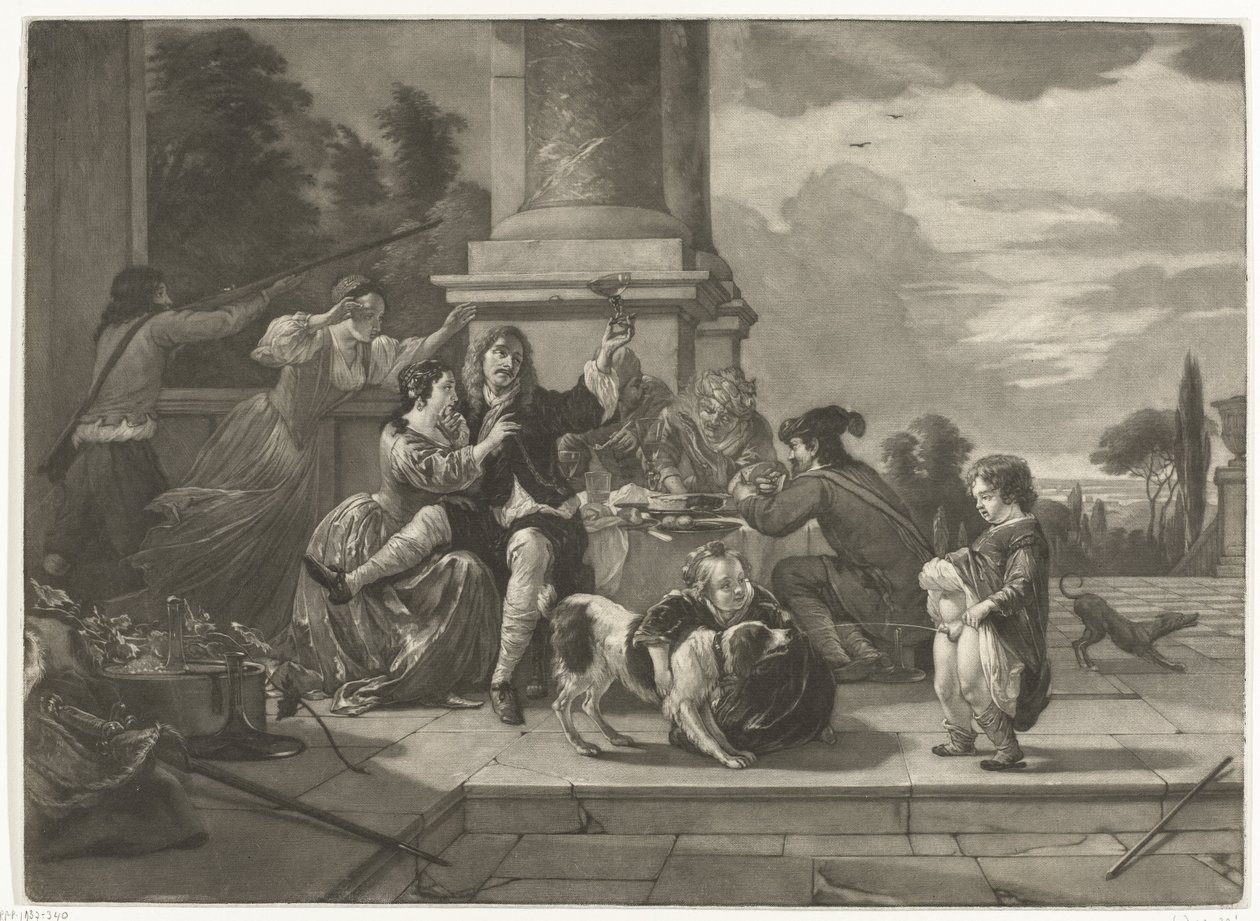 Compagnie joyeuse sur une terrasse - Nicolaas Verkolje