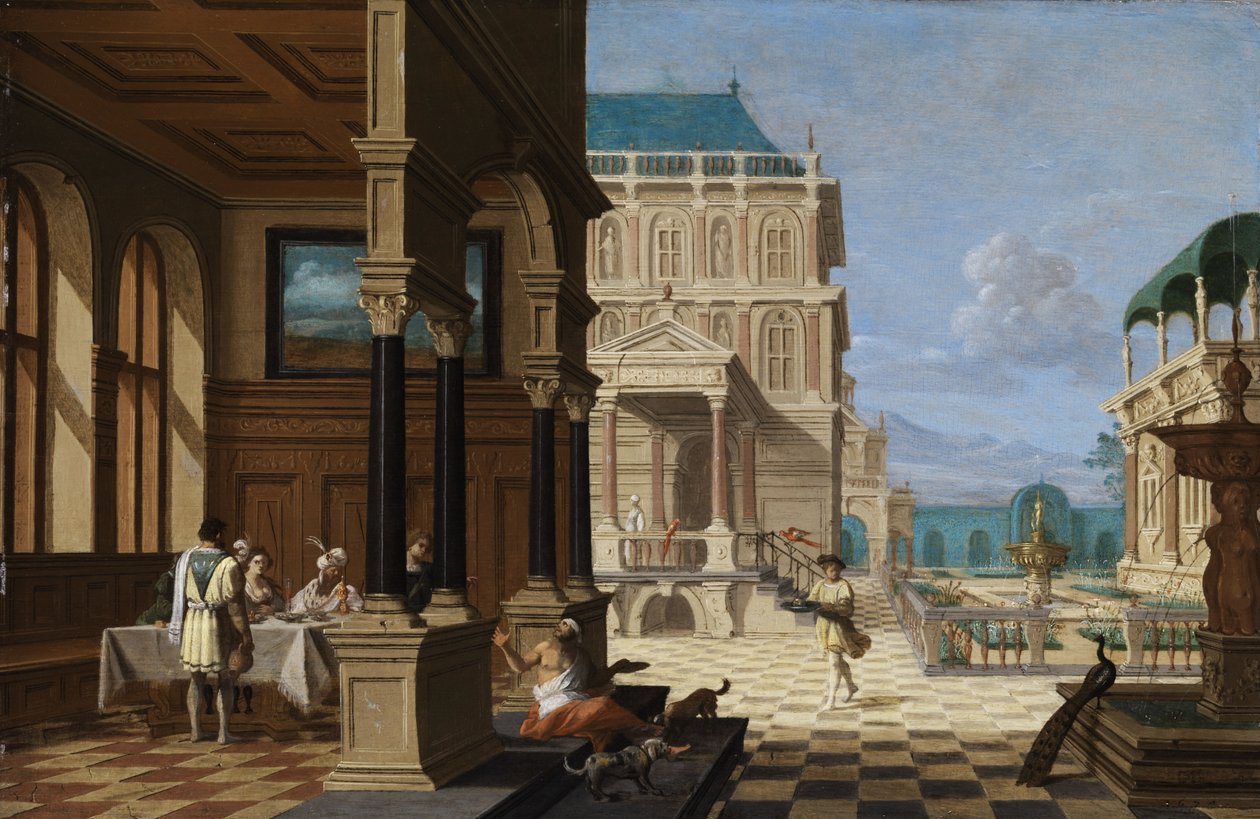 Cour du palais avec loggia et figures - Nicolaes de Giselaer