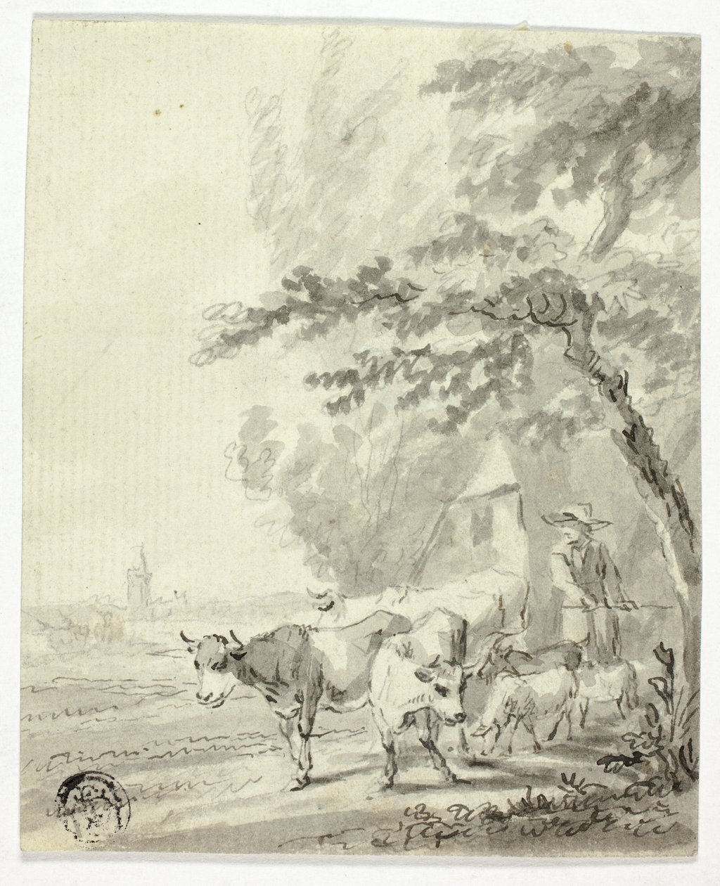 Homme gardant des vaches et des moutons - Nicolaes Berchem