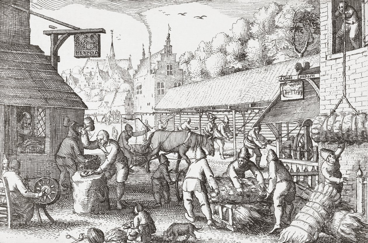 Villageois néerlandais du 17e siècle fabriquant des cordes - Nicolaes Jansz Visscher