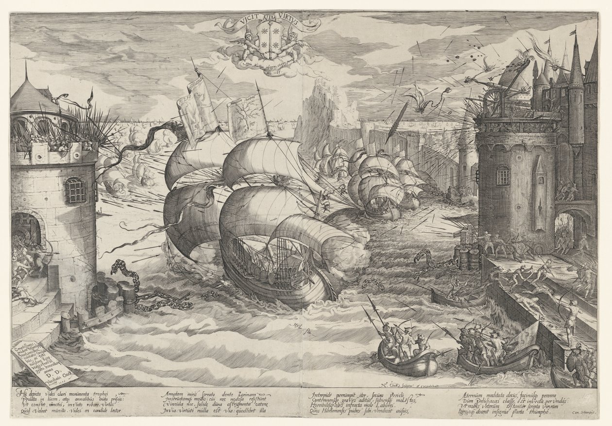 Prise de Damiate et franchissement de la chaîne, 1219 - Nicolaes Jansz. Clock