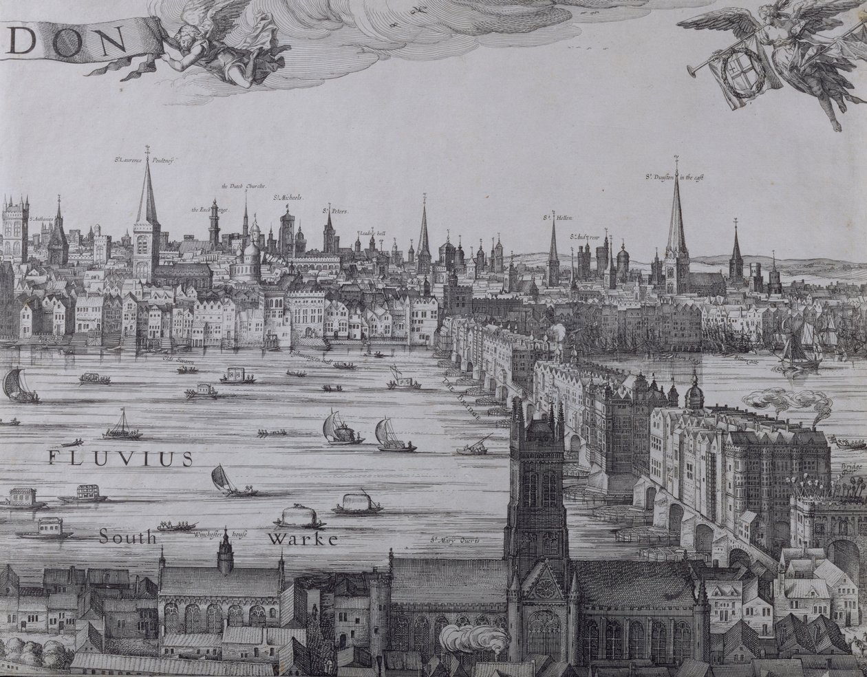 Panorama de Londres et de la Tamise, troisième partie montrant Southwark, London Bridge et les églises de la ville, vers 1600 - Nicolaes Jansz Visscher