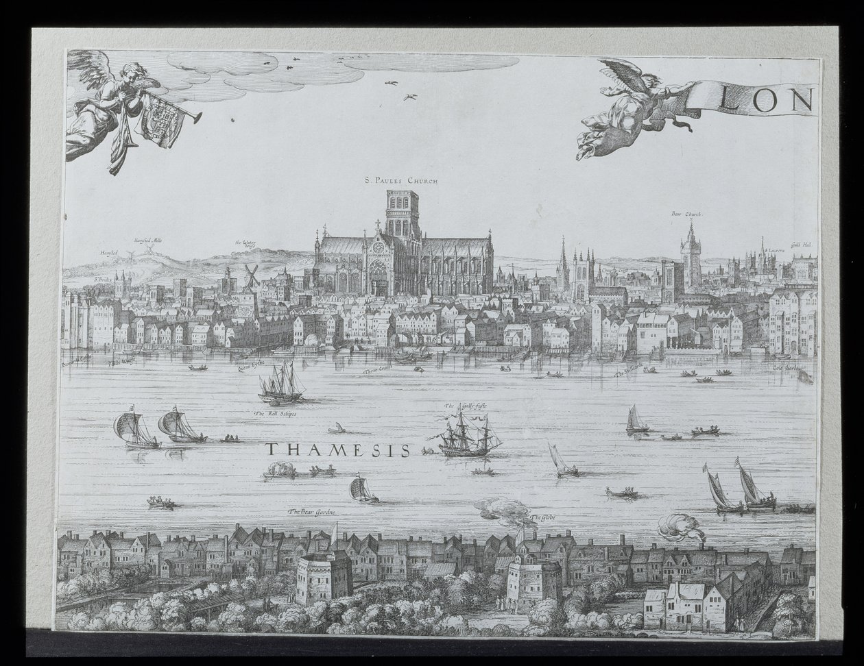 Panorama de Londres et de la Tamise, partie deux montrant la cathédrale Saint-Paul et le théâtre du Globe, c. 1600 - Nicolaes Jansz Visscher