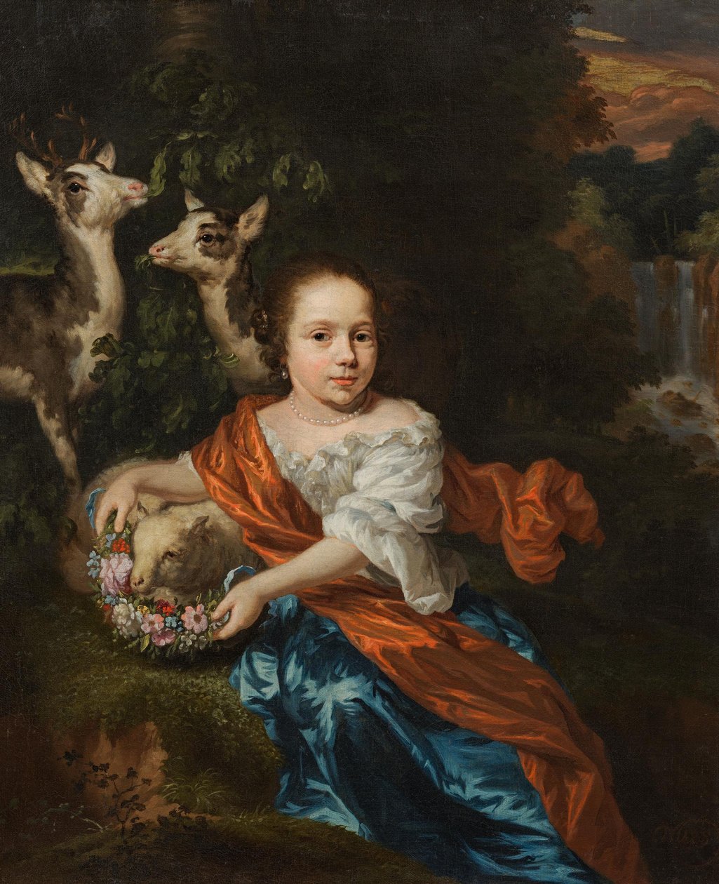 Dutch : Fille avec agneau et cerf Fille avec agneau et cerf - Nicolaes Maes