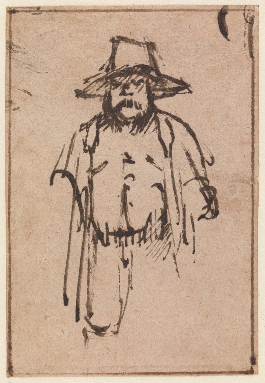 Un homme debout portant un chapeau à larges bords - Nicolaes Maes