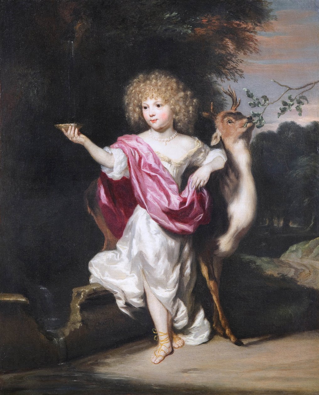 Portrait de petite fille avec une biche - Nicolaes Maes
