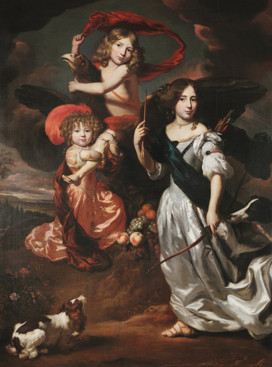 Portrait de trois enfants représentant Cérès, Ganymède et Diane - Nicolaes Maes