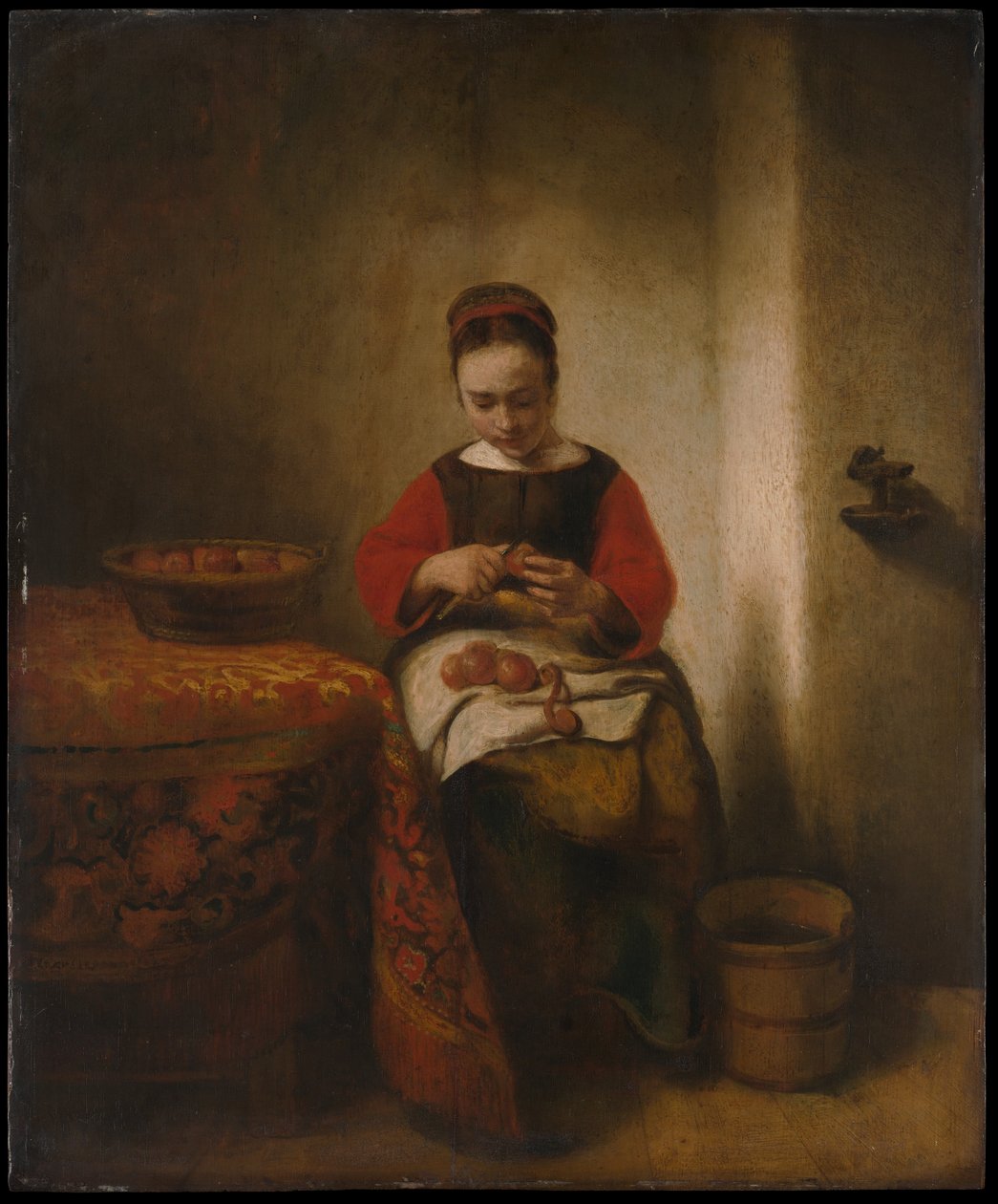 Jeune femme épluchant des pommes - Nicolaes Maes