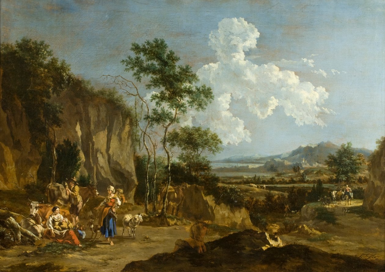 Paysage italien (ou Ouvrier déjeunant) - Nicolaes Pietersz (follower of) Berchem