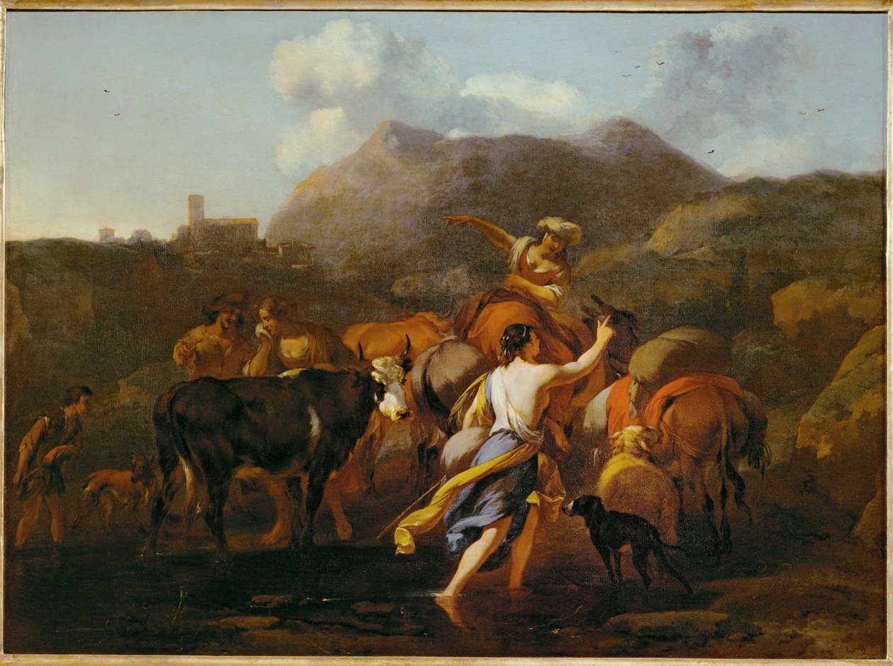 Vachers et troupeau (peinture sur toile) - Nicolaes Pietersz. Berchem