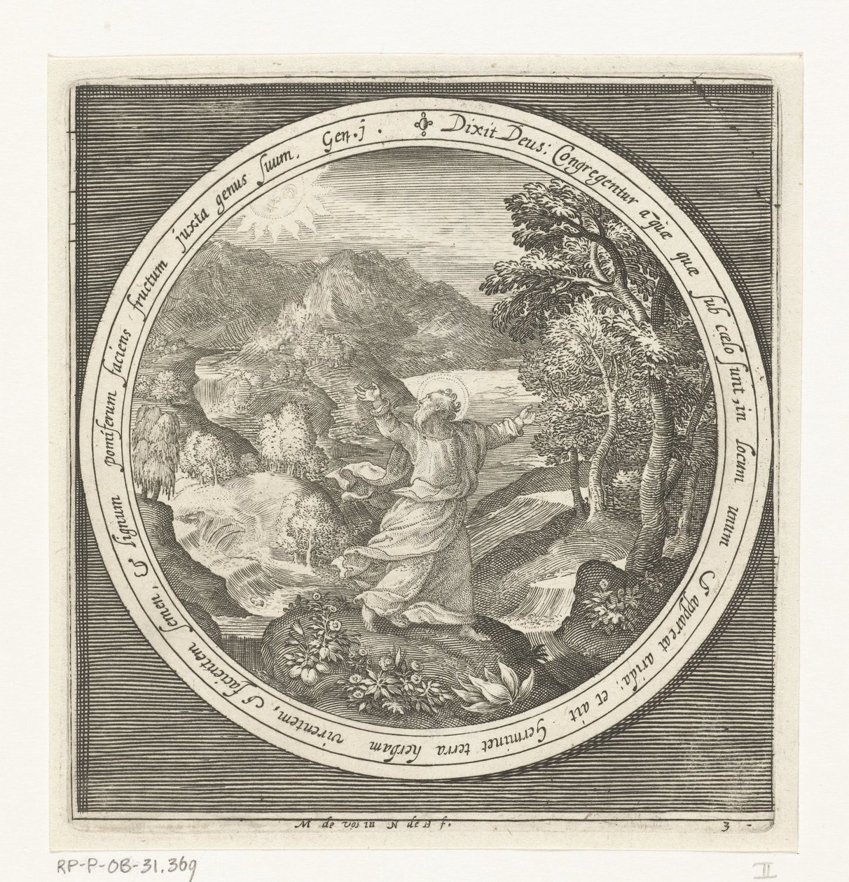 Troisième jour de la création : Dieu crée la terre et les plantes à graines et les arbres avec des fruits portant des graines - Nicolaes de Bruyn