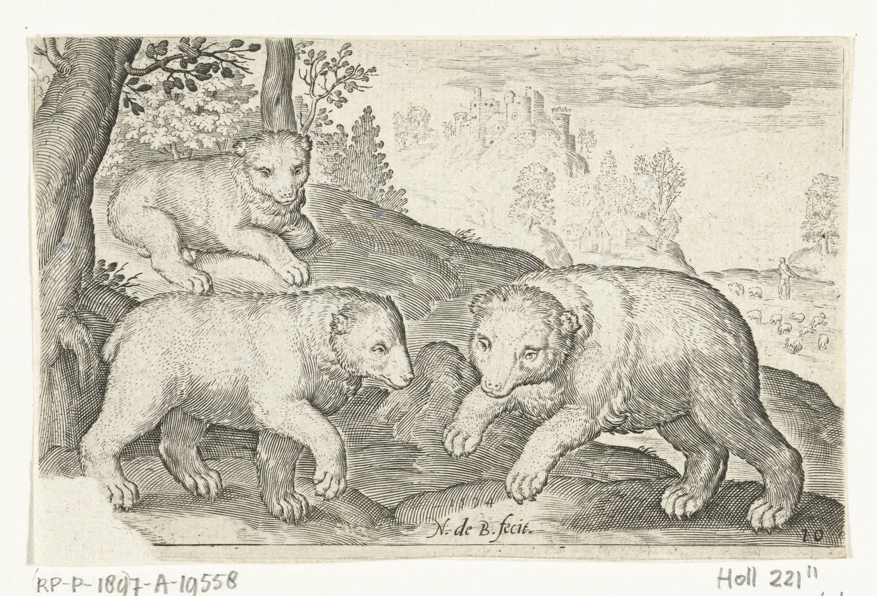 Trois ours (Animalivm qvadrvpedvm, Animaux dans des paysages) - Nicolaes de Bruyn
