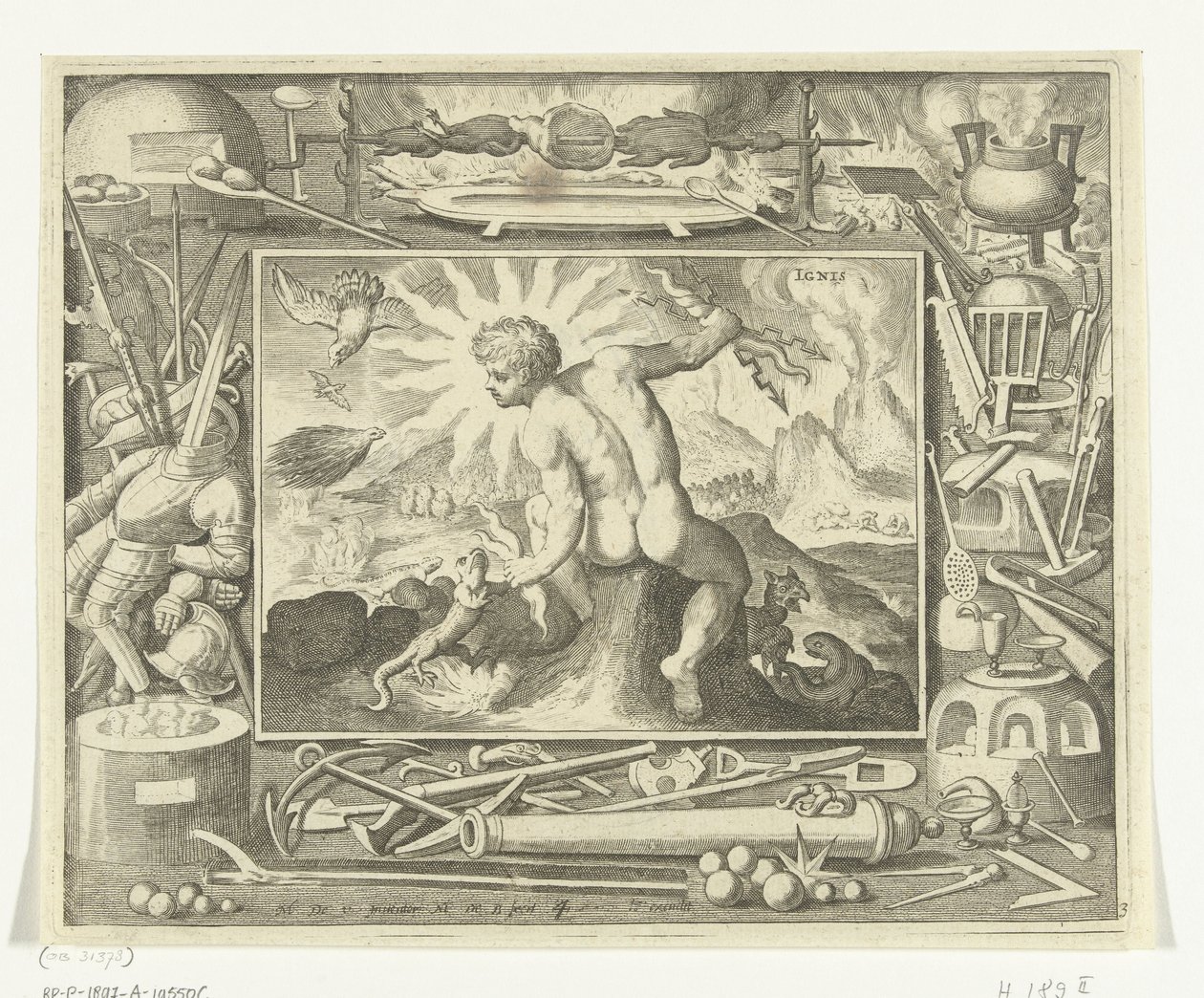 Élément feu comme jeune homme avec des éclairs - Nicolaes de Bruyn