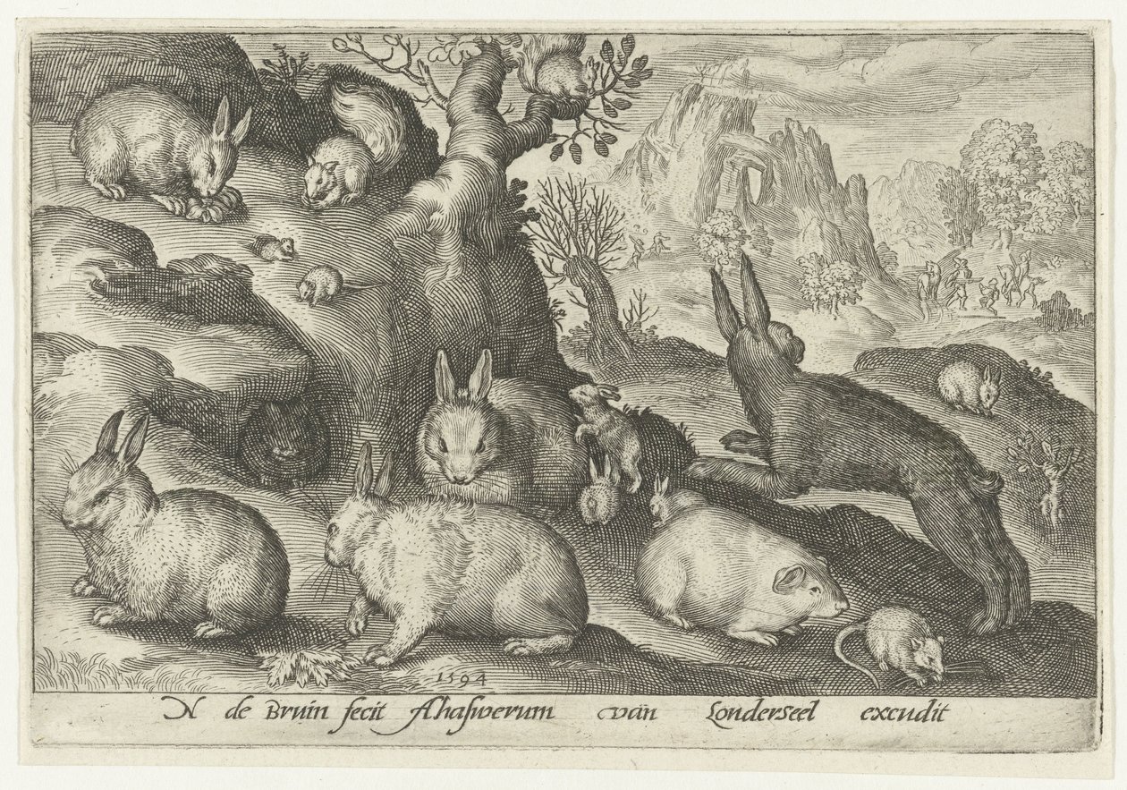 Lapins, écureuil, cobaye et souris - Nicolaes de Bruyn