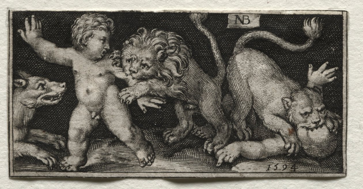 Lions attaquant des enfants, 1594 - Nicolaes de Bruyn