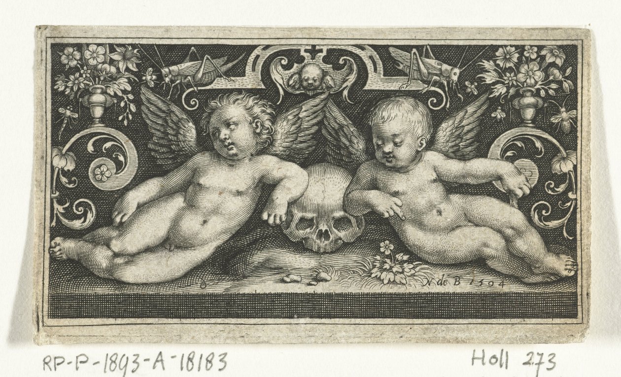 Deux enfants se battant, chevauchant des boucs, flanqués d