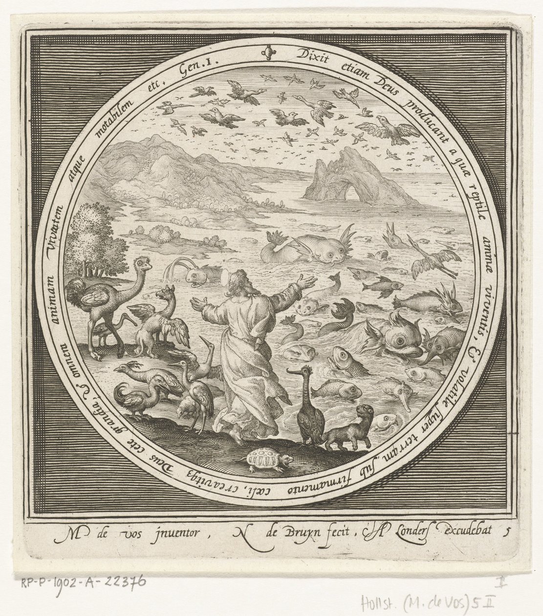 Cinquième jour de la création : Dieu crée les poissons et les oiseaux (Van schepping tot verdrijving uit paradijs) - Nicolaes de Bruyn