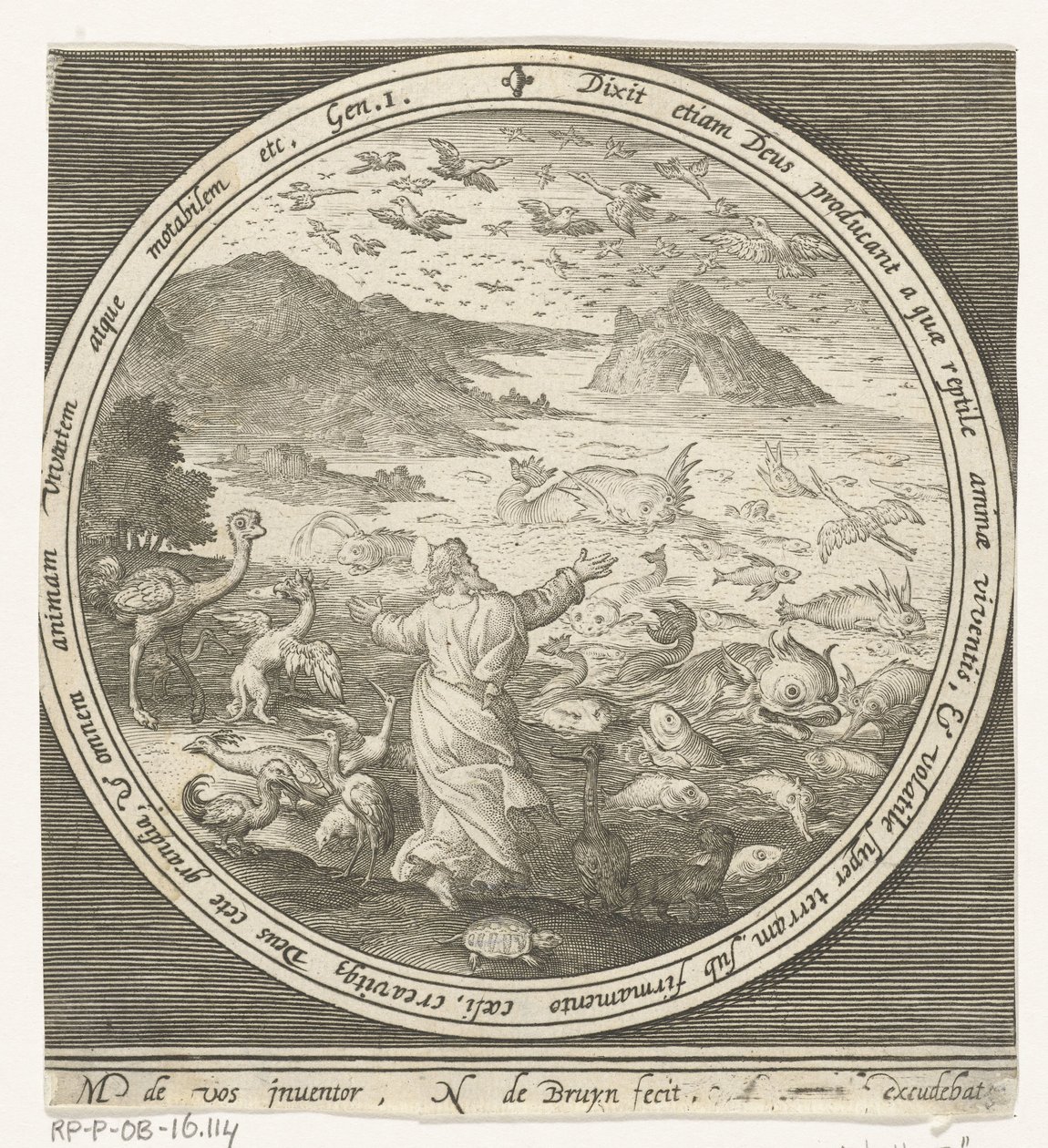 Cinquième jour de la création : Dieu crée les poissons et les oiseaux (Van schepping tot verdrijving uit paradijs) - Nicolaes de Bruyn