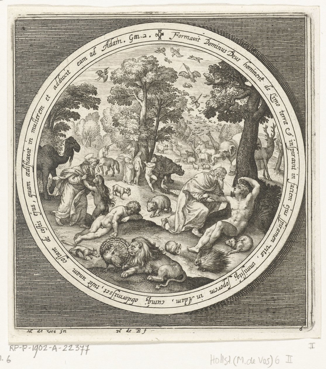 Sixième jour de la création : Dieu crée les animaux et Adam et Ève - Nicolaes de Bruyn