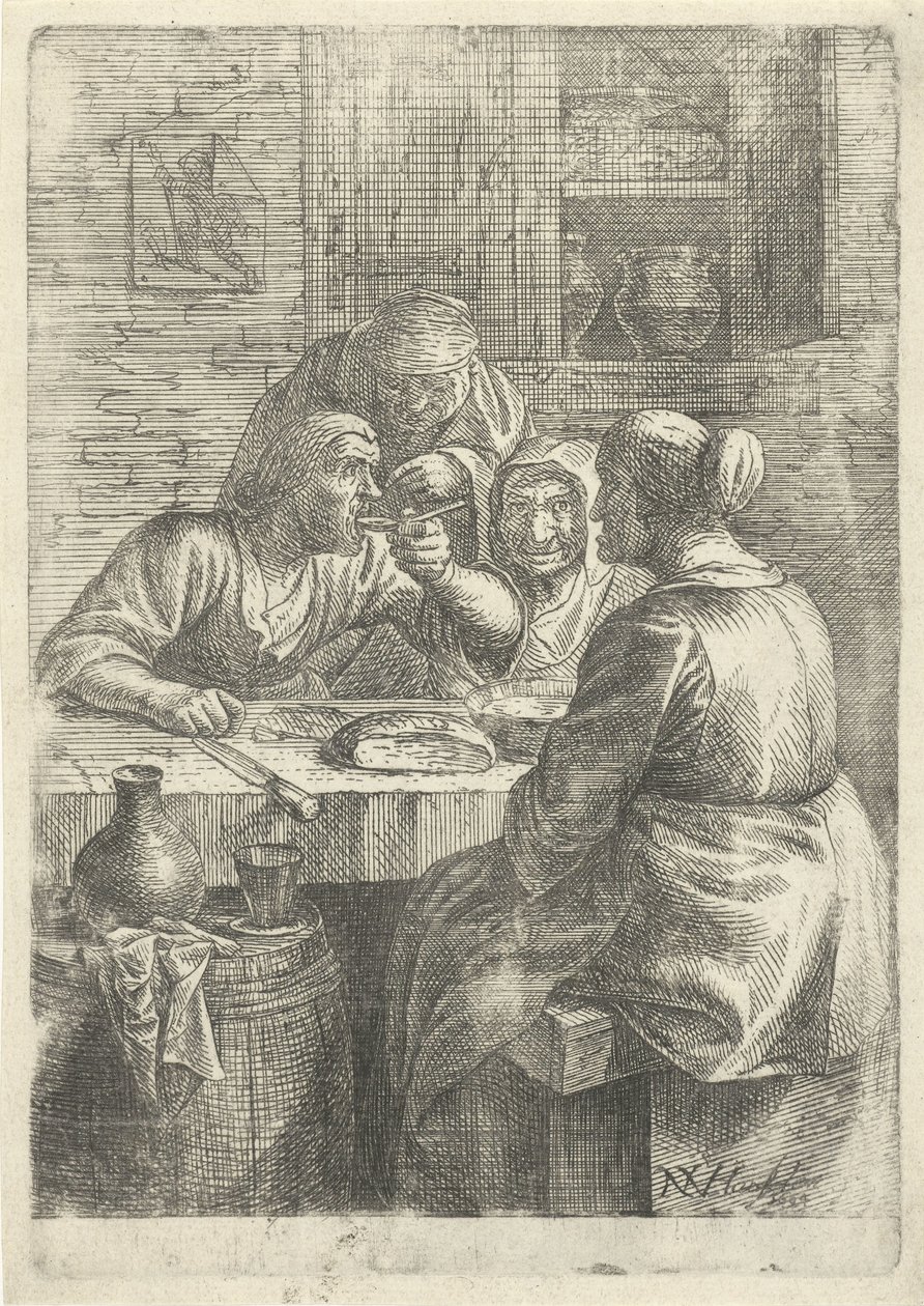 Trois vieilles femmes mangeant à une table - Nicolaes van Haeften