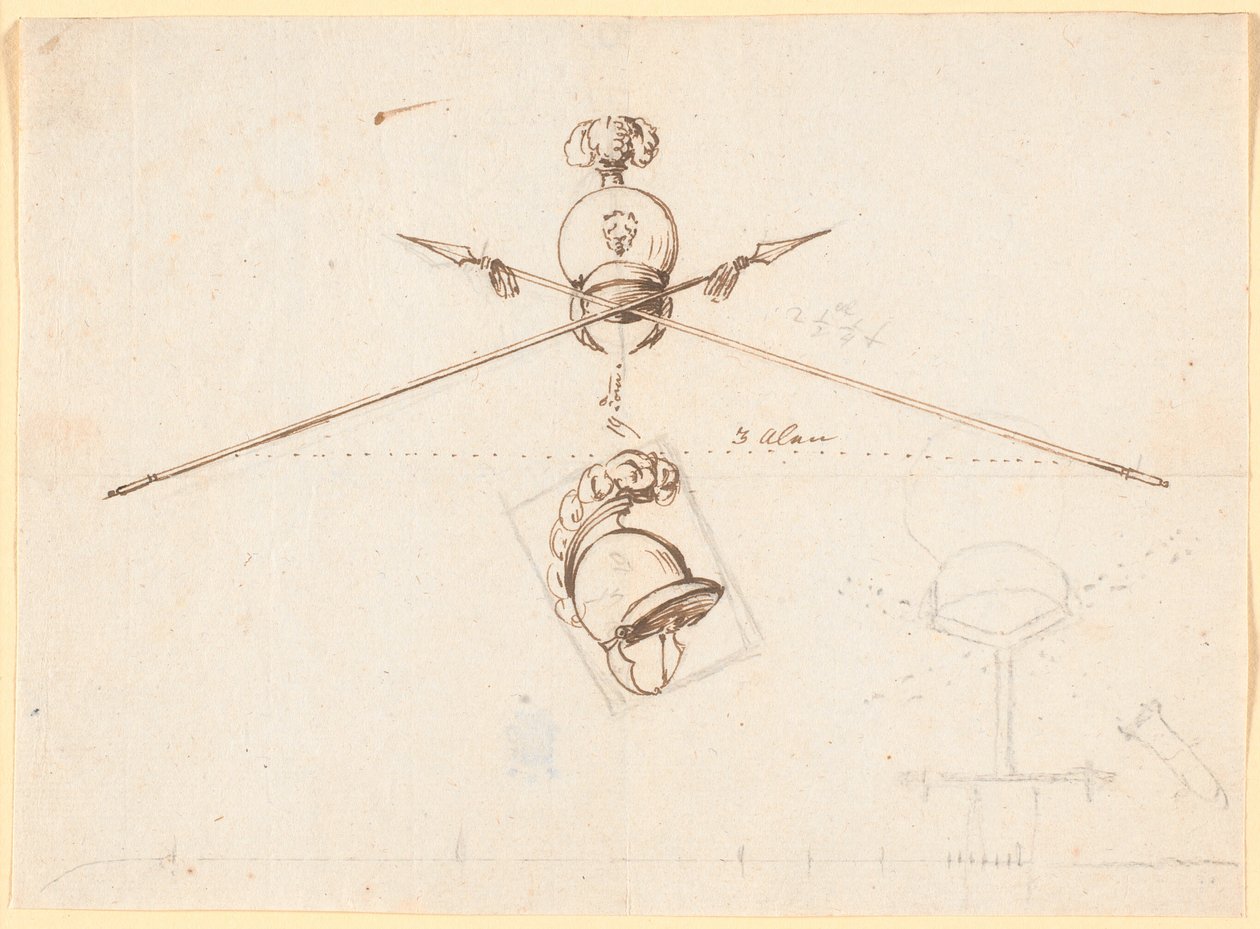 Esquisse décorative. Un casque et deux lances croisées, etc. - Nicolai Abildgaard