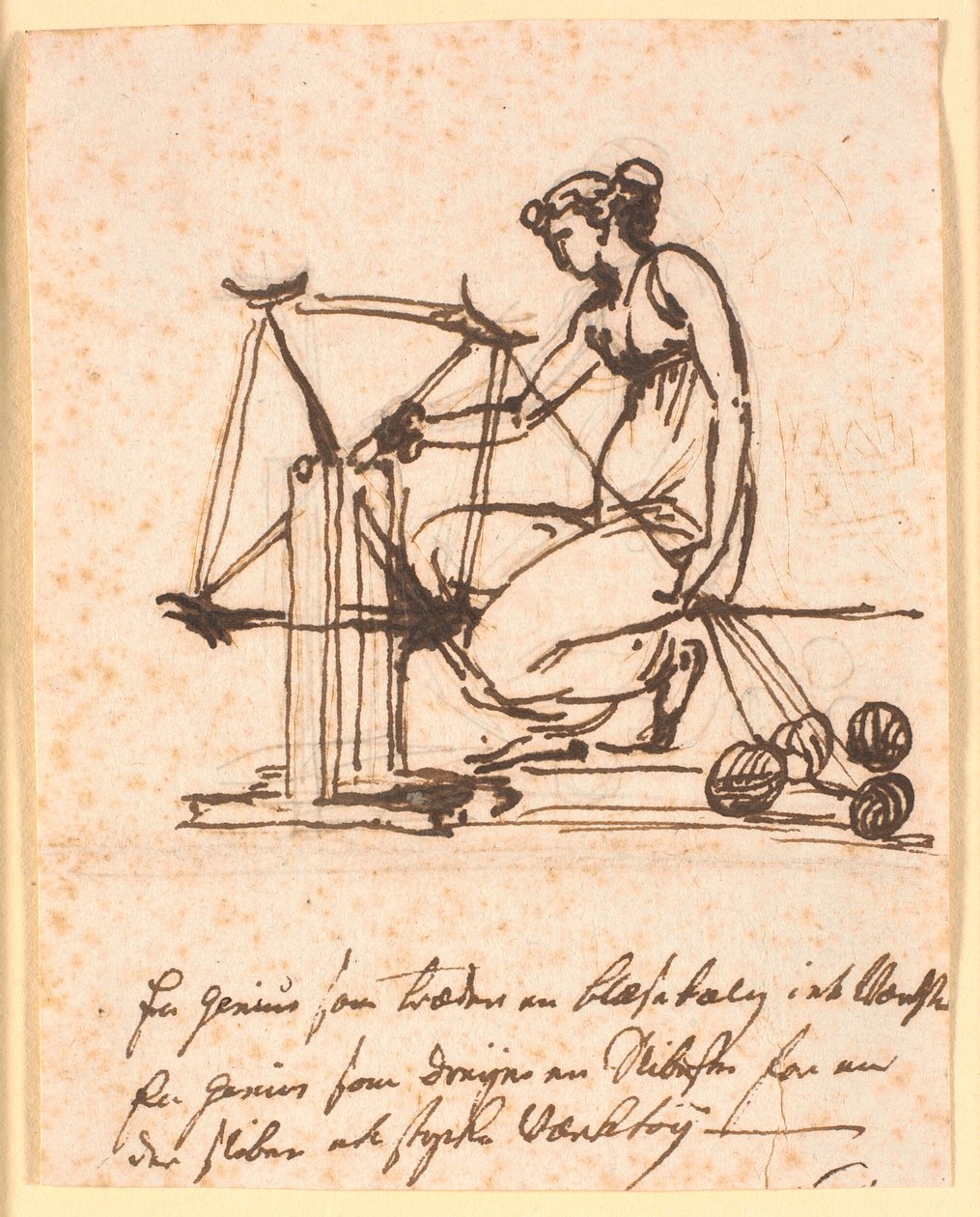 Une femme filant du fil sur un rouet - Nicolai Abildgaard