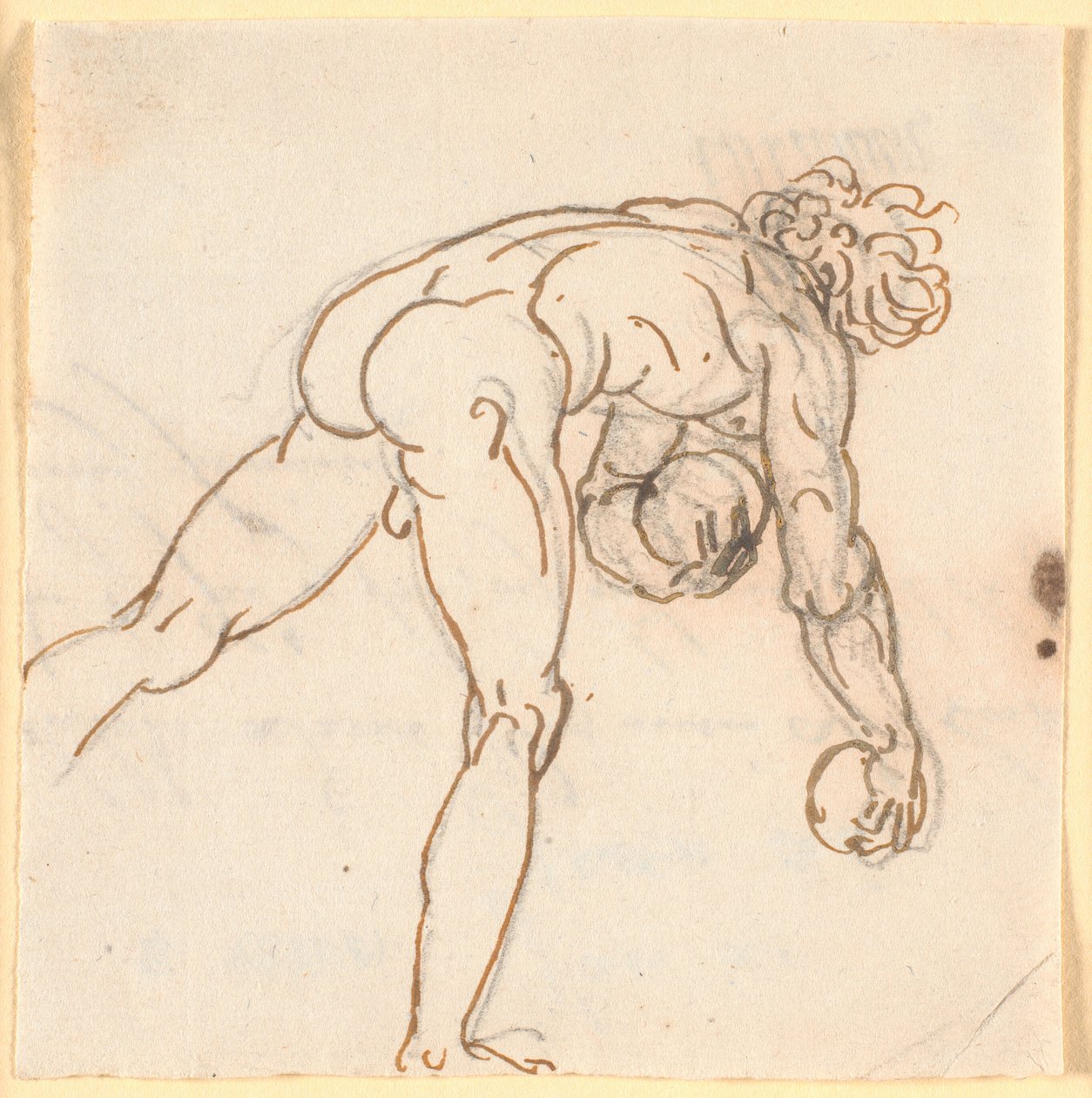 Un Homme Nu Courant (joueur de quilles?) avec des Pierres dans les Mains, Vu à Moitié de Dos - Nicolai Abildgaard