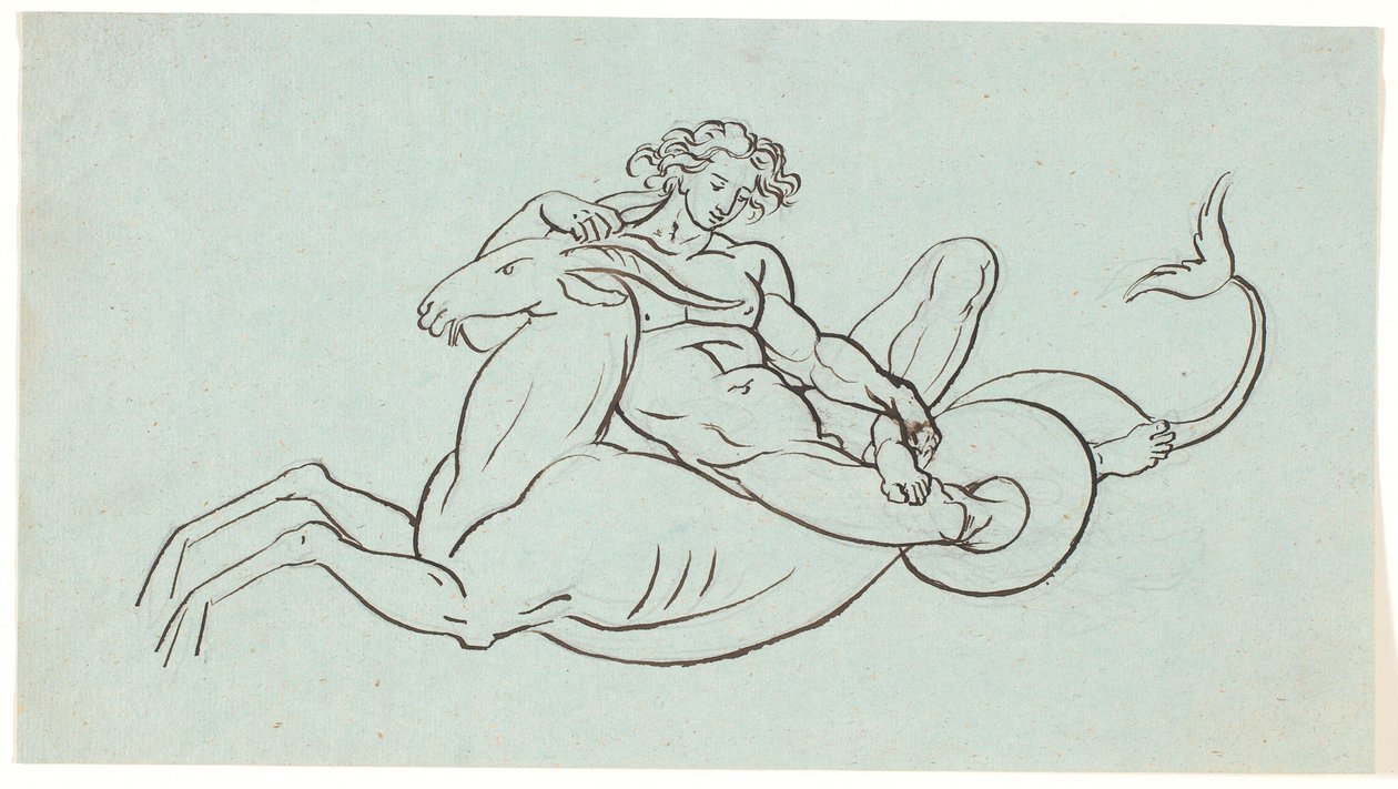 Un homme nu allongé sur une chèvre avec une queue de poisson - Nicolai Abildgaard