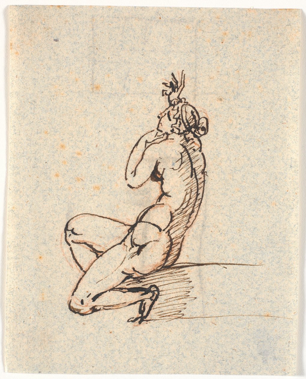 Une femme nue assise, tournée vers la gauche, avec la main droite levée - Nicolai Abildgaard