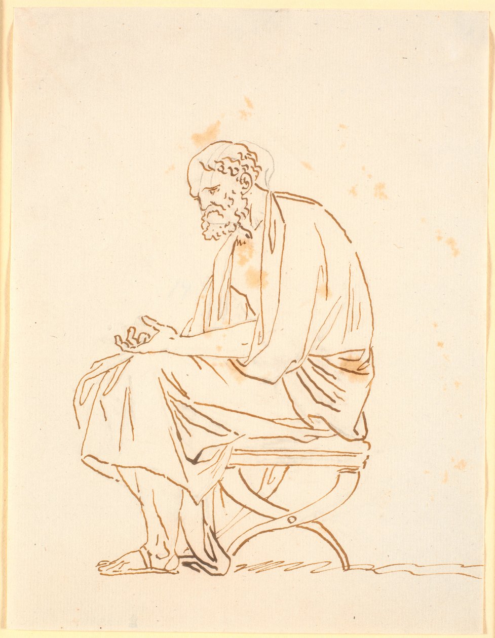 Un vieillard en costume antique, assis sur un tabouret, de profil à gauche - Nicolai Abildgaard