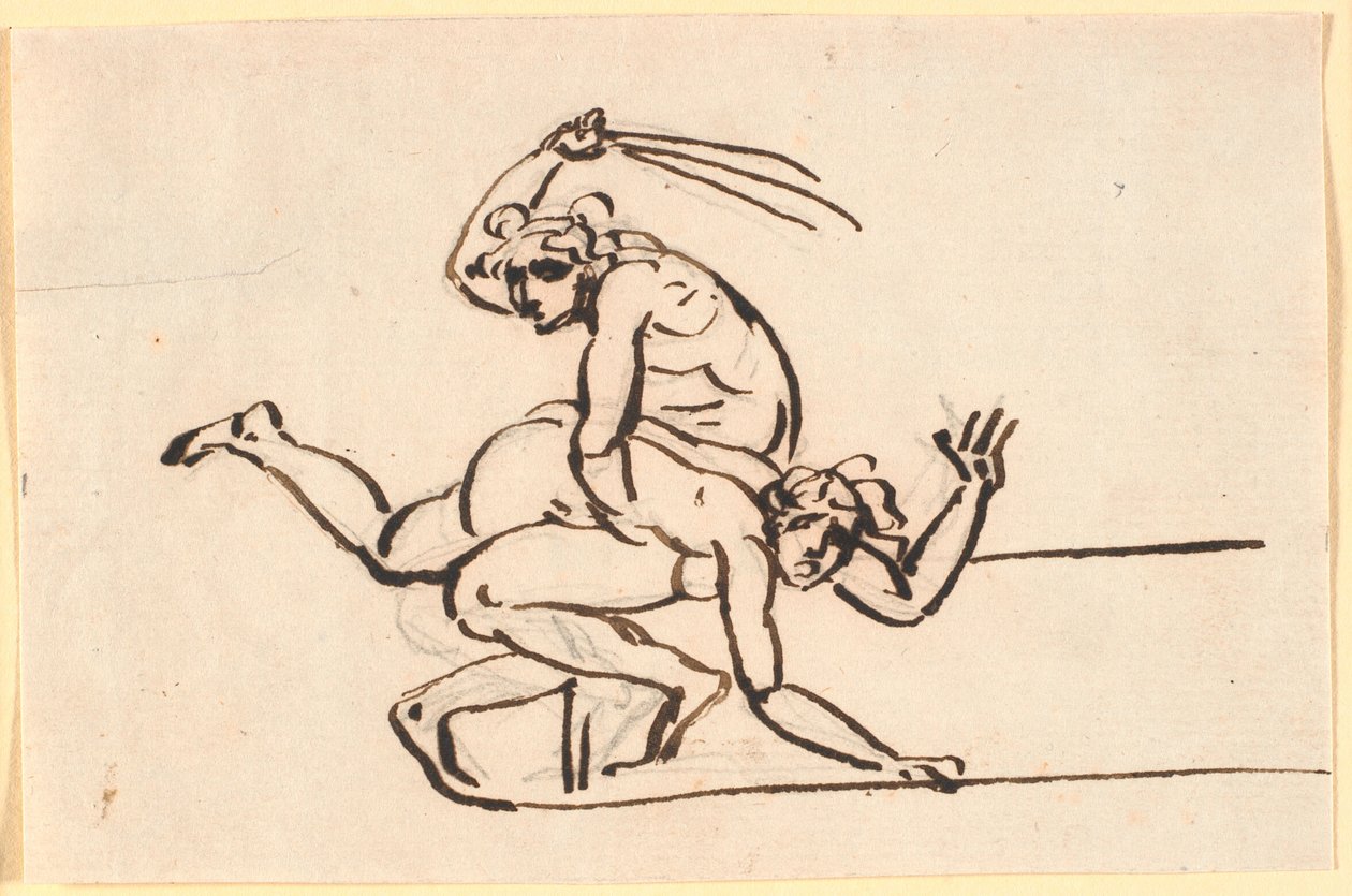 Une figure nue assise, fouettant le derrière d