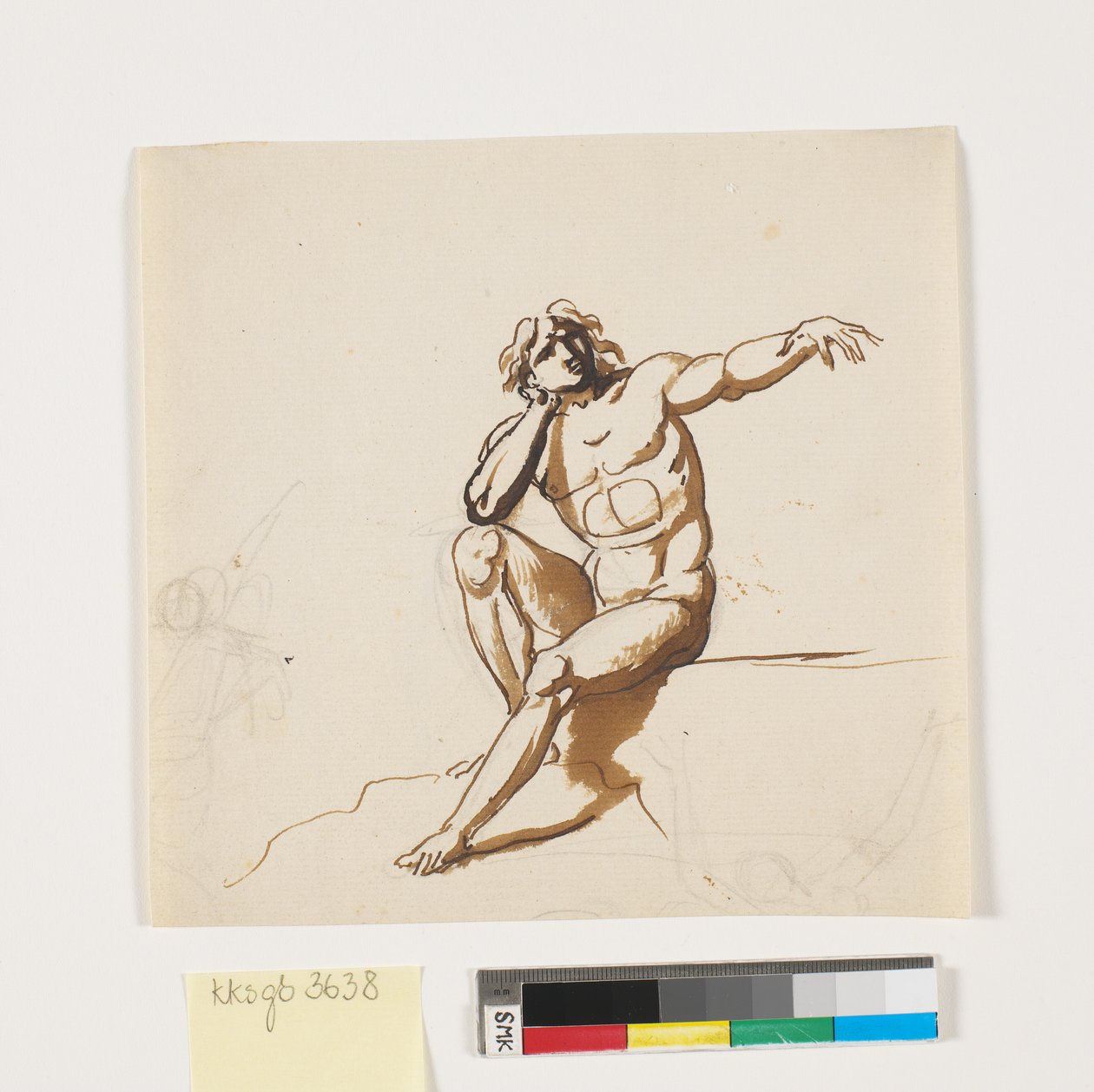 Un homme nu assis avec le bras gauche tendu - Nicolai Abildgaard