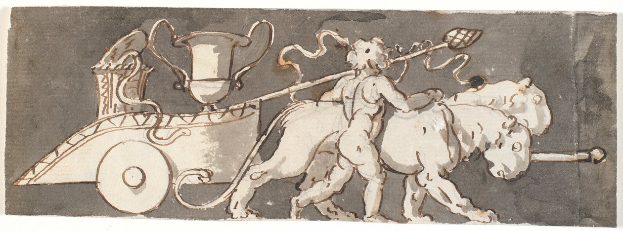 Frise avec un garçon près du char de Bacchus et Mars (ou Pluton) tiré par des lions - Nicolai Abildgaard