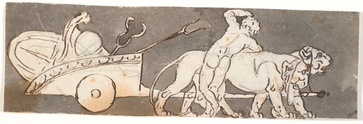Frise avec un garçon près du char de Bacchus et Mars (ou Pluton) tiré par des lions - Nicolai Abildgaard