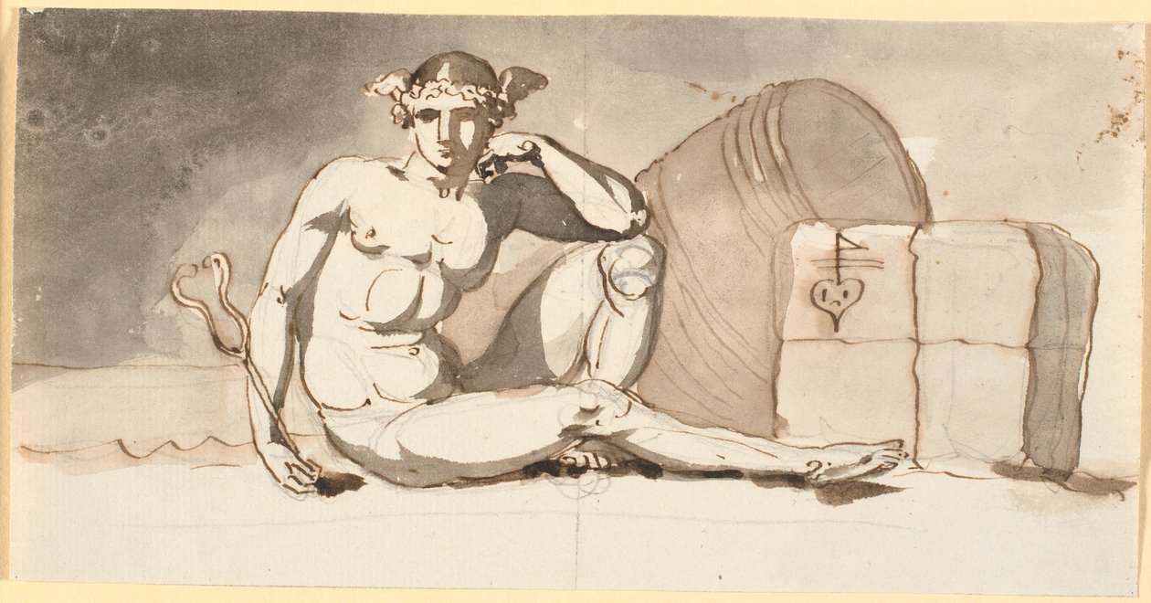 Mercure, assis près de balles de marchandises. Allégorie du commerce - Nicolai Abildgaard