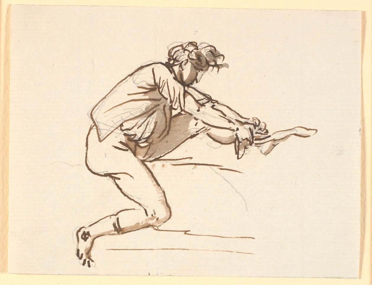 Homme assis mettant une chaussette - Nicolai Abildgaard