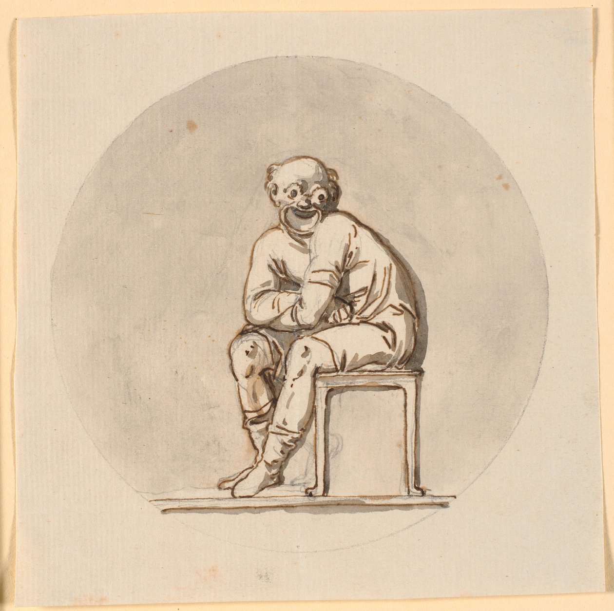 Figure masquée assise, encadrée en cercle. Esquisse pour décoration dans la maison de thé du parc de Sorgenfri - Nicolai Abildgaard