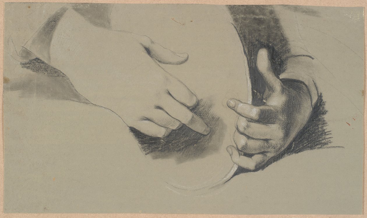 Étude de deux mains tenant un objet ovale (un miroir ou une couronne ?) - Nicolai Abildgaard