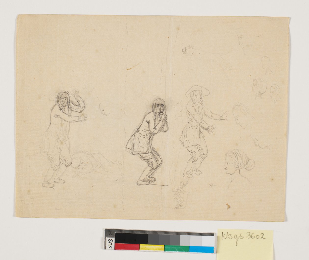 Études de têtes et de figures, y compris une figure masculine représentée trois fois - Nicolai Abildgaard
