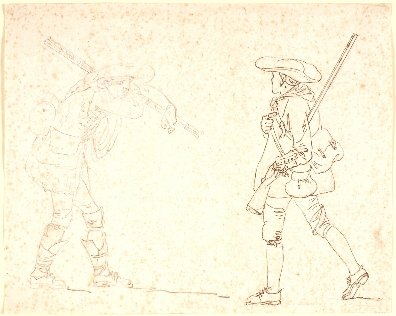 Deux figures masculines marchant, l