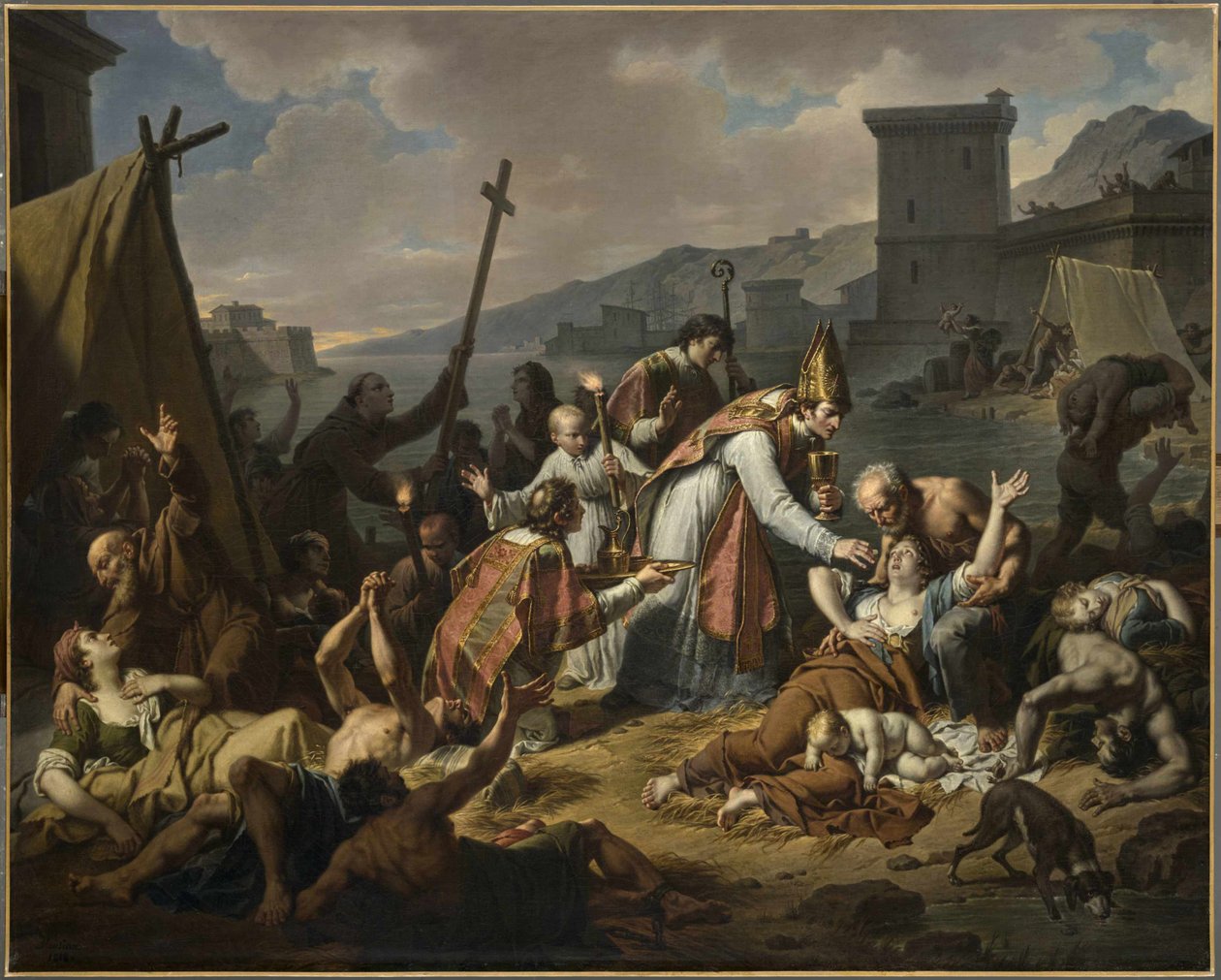 La dévotion de Monseigneur de Belsunce pendant la peste de Marseille, 1720, avant 1819 - Nicolas André Monsiaux