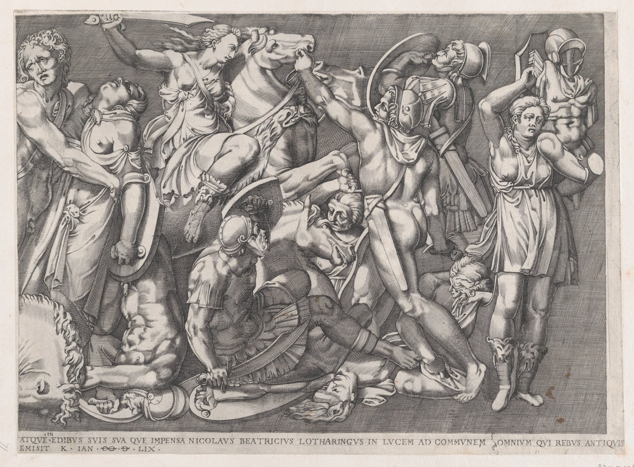 Speculum Romanae Magnificentiae: Bataille des Amazones, 1559 - Nicolas Beatrizet