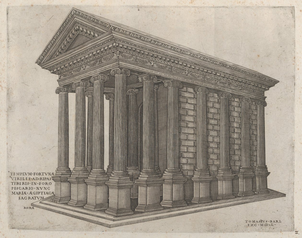 Speculum Romanae Magnificentiae: Le temple de la Fortune à Rome, 16e siècle - Nicolas Beatrizet