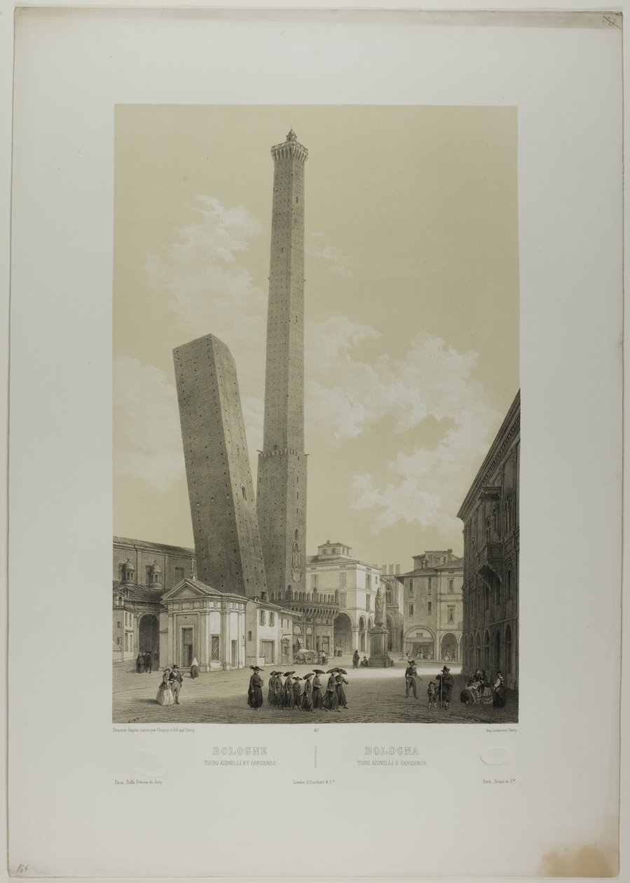Bologne : les tours Asinelli et Garisenda, planche 40 de Italie Monumentale et Pittoresque - Nicolas Chapuy