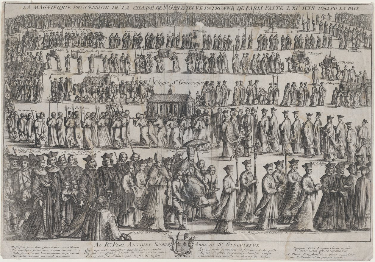 La procession du cercueil de Sainte Geneviève, avec des clercs et des laïcs marchant en six rangs, 1652 - Nicolas Cochin