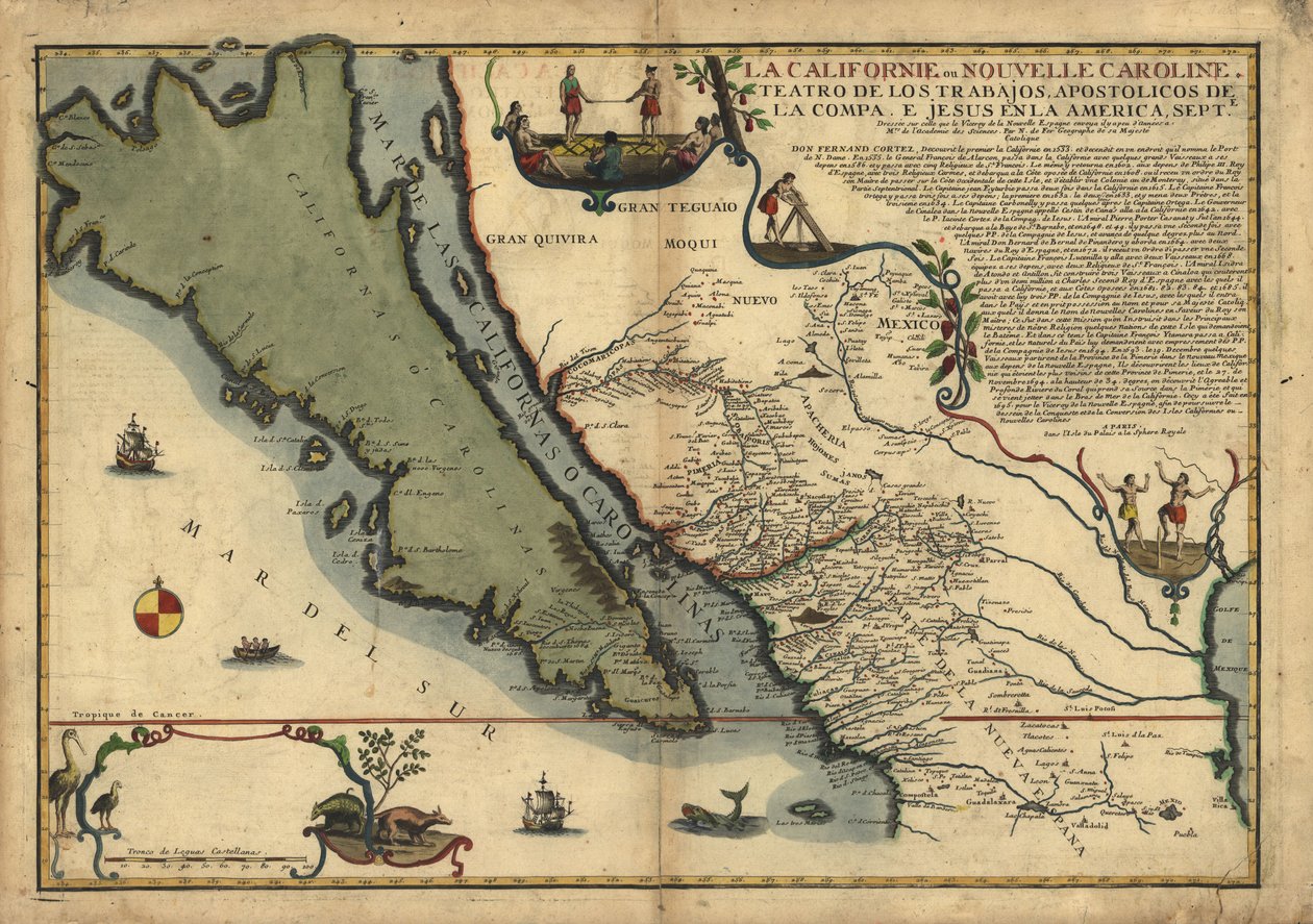 La Californie ou Nouvelle Caroline - théâtre des œuvres, Œuvres apostoliques de la Compa. e Jesus in America Septe. LOC 96686640 - Nicolas de Fer