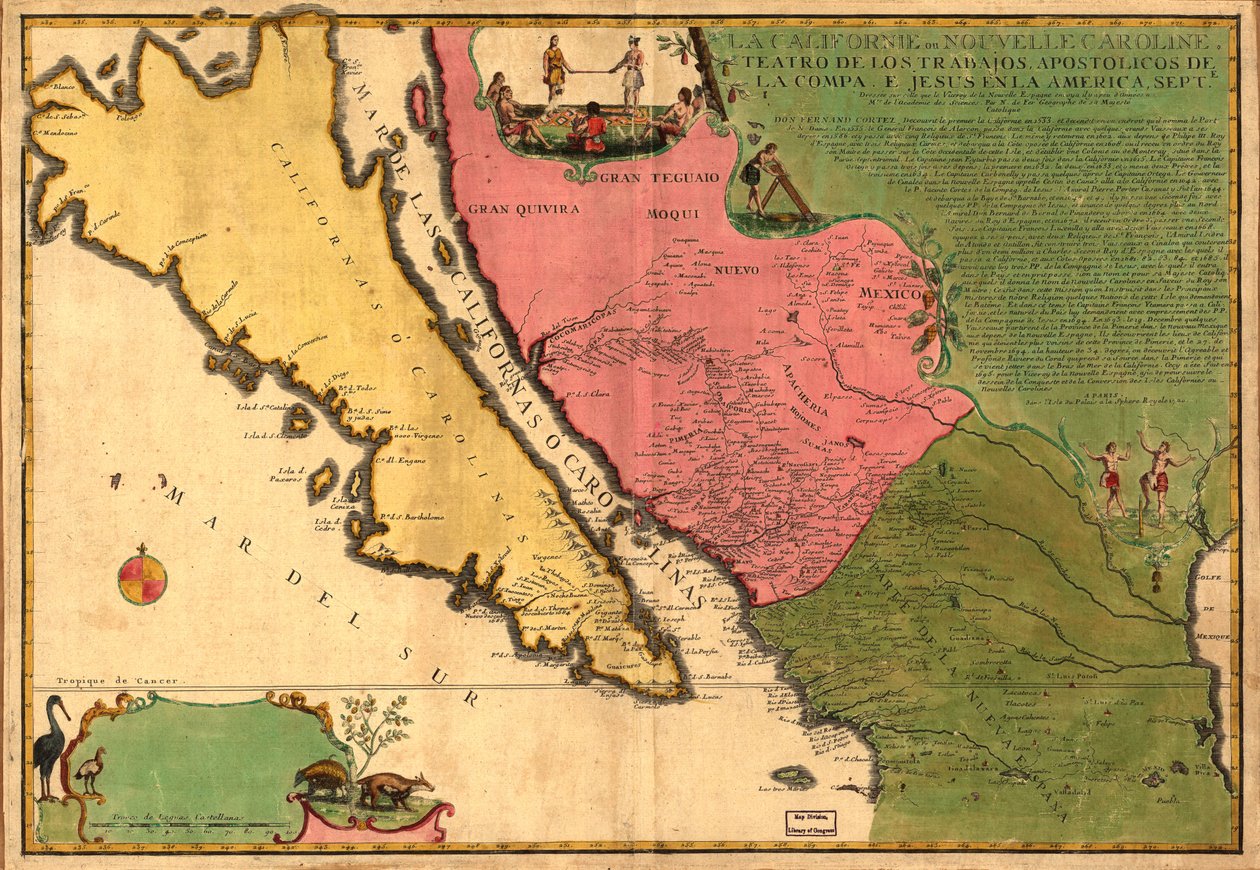 La Californie ou Nouvelle Caroline - théâtre des œuvres, Œuvres apostoliques de la Compa. e Jesus in America Septe. LOC 98687119 - Nicolas de Fer